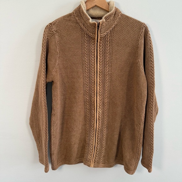 Carbon2Cobalt Other - Men's Brown 100% Cotton Cable Knit Zip-Up Sweater, Size L